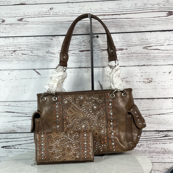 Montana West Handbags - Montana West Cut-Out Collection Concealed Carry Carry Satchel + Wallet
